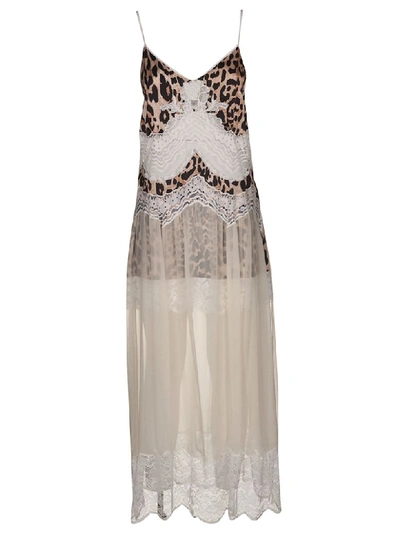 Paco Rabanne Leopard Detail Long Sleeveless Dress In White/brown/black