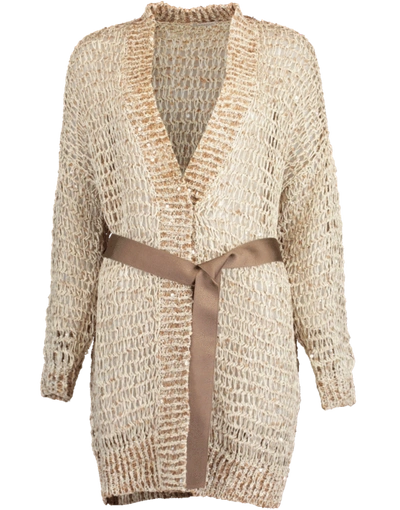 Brunello Cucinelli Woven Wax Cotton Belted Open Cardigan