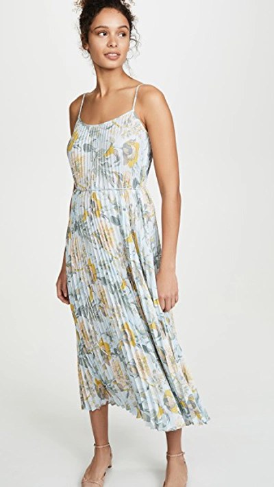 Vince Marine Garden Pleated Cami Dress In Surf Mist ModeSens
