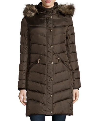 Michael Michael Kors Long-sleeve Chevron Quilted Puffer Jacket W/faux ...