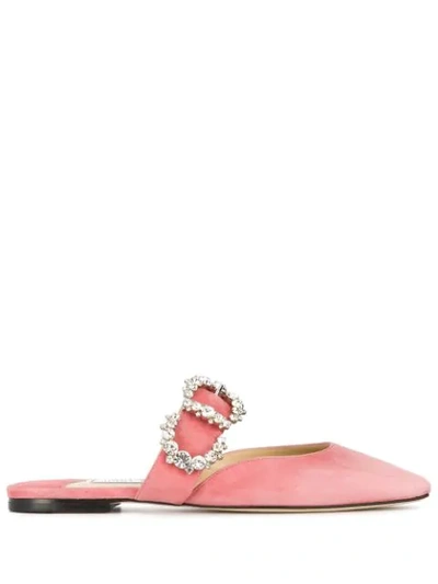 Jimmy Choo Gee Flat Candyfloss Suede Flat Sandal With Jewelled Buckle In Pink
