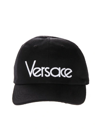 Versace Black Cotton Hat With Embroidered Logo
