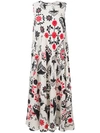 Red Valentino Multicolor Silk Flower Long Dress In White