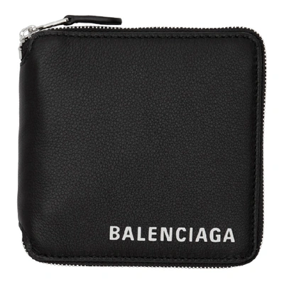 Balenciaga Black Square Logo Zip Wallet In 1000 Black