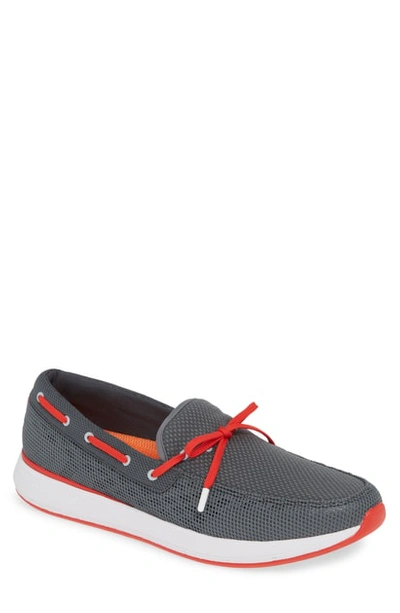 Swims Breeze Wave Boat Shoe In Gray/ Red Alert Fabric