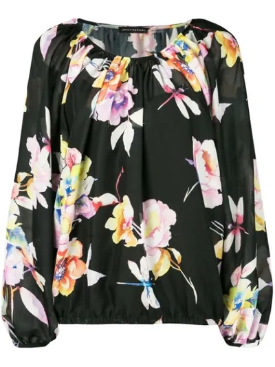 Josie Natori Garden Oasis Poet Sleeve Top In Black