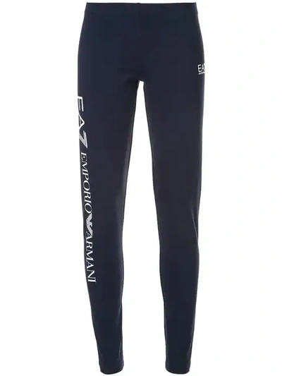 Ea7 Logo-print Mid-rise Leggings In Blue