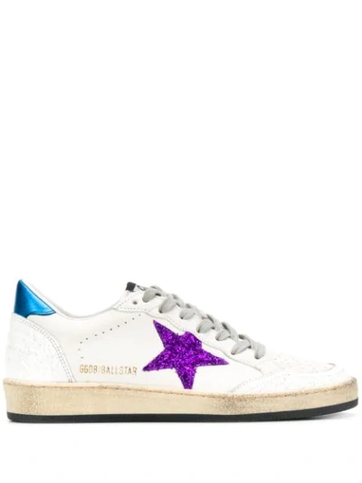 Golden Goose Ballstar Glitter Sneakers In White/purple/blue