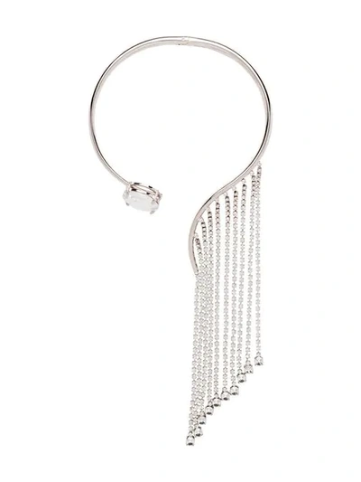 Miu Miu Crystal Embellished Necklace In Silver