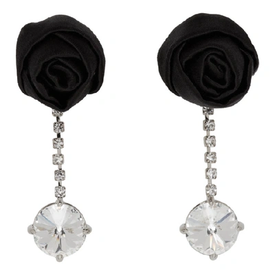 Miu Miu Crystal And Rose Embellished Earrings In Black