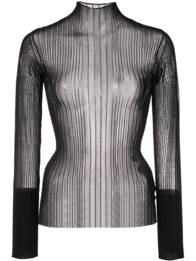 Dion Lee Ribbed Mesh Polo Top In Black
