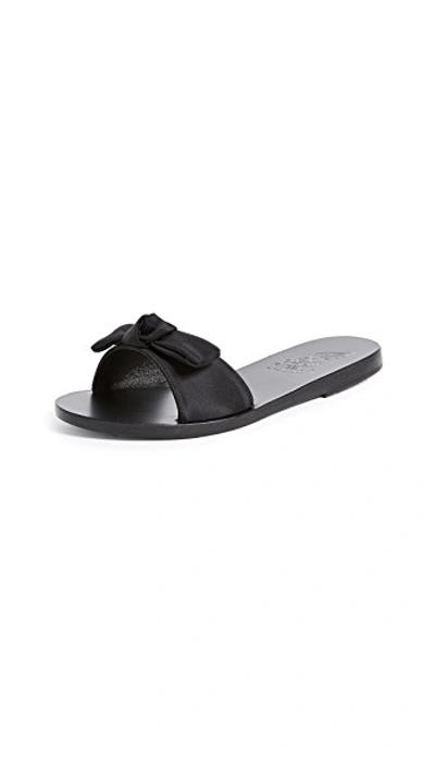 Ancient Greek Sandals Alki Satin Bow Flat Slide Sandal In Black/black