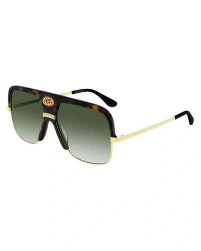 Gucci Men's Aviator Sunglasses With Exaggerated Logo Brow In Brown