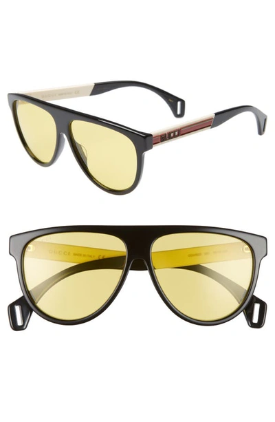 Gucci 58mm Aviator Sunglasses - Black/ Yellow