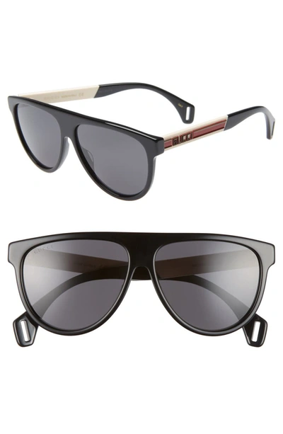 Gucci Men's Nylon Flat-top Rounded Sunglasses In Black/ Grey