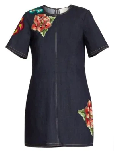 Cinq A Sept Ashton Floral Embroidered Shift Denim Dress In Indigo ModeSens