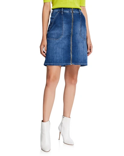 Atelier Notify Malia Zip-front Denim Skirt In Medium Blue