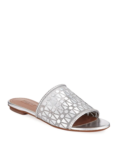Alaïa Filet Metallic Leather Slide Sandals In Bronze