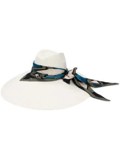 Maison Michel Big Kate Straw And Silk Hat In White/multi