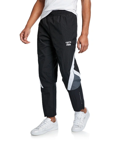 Puma Men's Colorblock Nylon Track Pants In  Black
