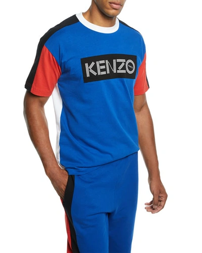 Kenzo Men's E Logo-graphic Colorblock T-shirt In Blue