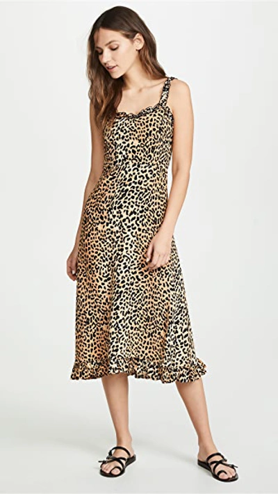 Faithfull The Brand Noemie Leopard-print Sweetheart Sleeveless Midi Dress In Le Cinq Animal Print