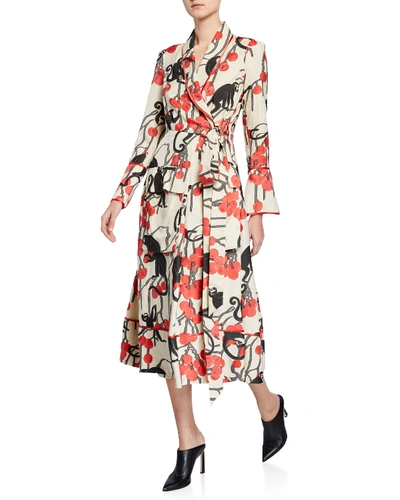 F.r.s For Restless Sleepers Acaste Cherry Jacquard Robe Jacket In Red Pattern