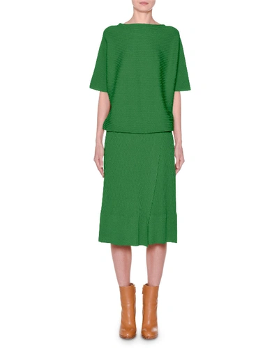Agnona Short-sleeve Crewneck Ribbed Dress In Green