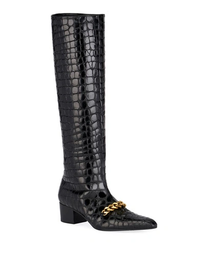 Tom Ford Super Embossed Crocodile Boots In Black