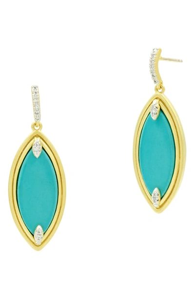 Freida Rothman Fleur Bloom Empire Turquoise Marquise Drop Earrings In Gold/ White/ Turquoise