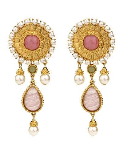 Ben-amun 24k Gold Electroplated Romaness Pearly Clip-on Earrings In Pink