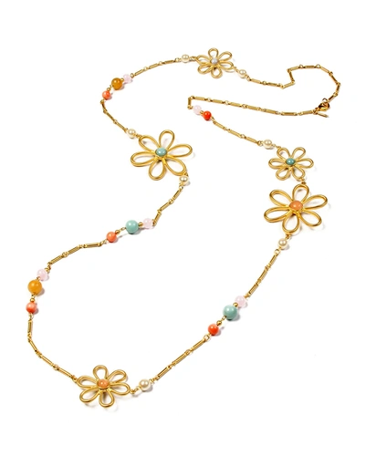 Ben-amun Hippie Flower & Bead Long Necklace In Multi