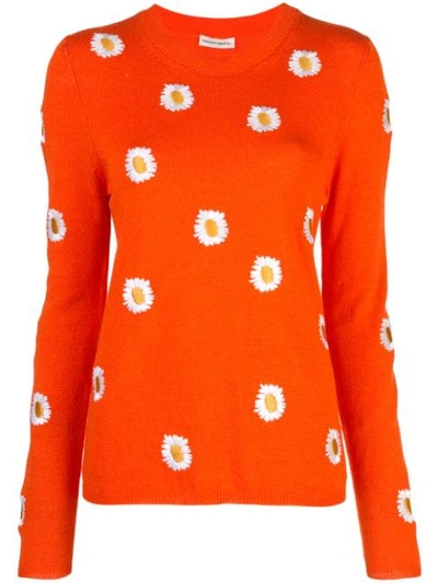 Mansur Gavriel Daisy Embroidered Linen & Cotton Sweater In Orange ,white