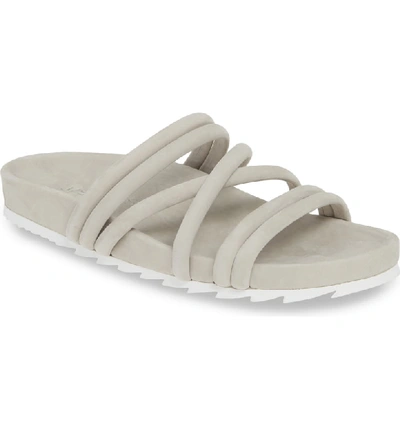 Jslides Tess Strappy Slide Sandal In Light Grey Nubuck Leather