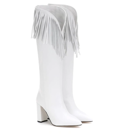 Paris Texas Fringed Leather Knee-high Boots In White