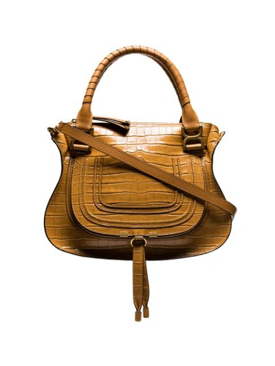 Chloé Brown Croc Print Embossed Leather Shoulder Bag