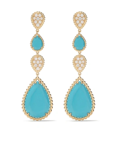Boucheron 18kt Yellow Gold Serpent Bohème Diamond And Turquoise S Motif Pendant Earrings In Yg