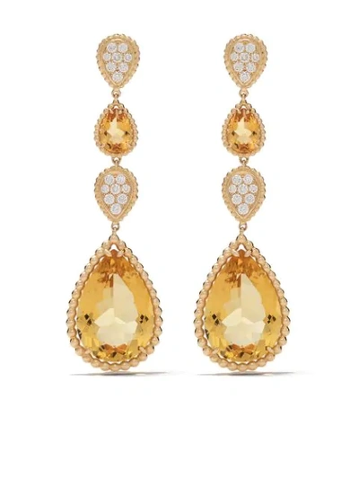 Boucheron 18kt Yellow Gold Serpent Bohème Citrine And Diamond S Motif Pendant Earrings In Yg