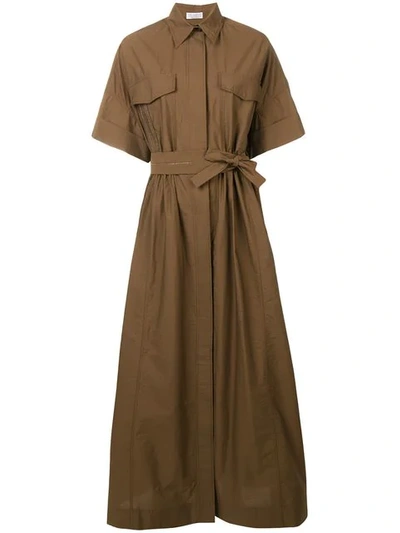 Brunello Cucinelli Floor-length Shirt Dress In Brown