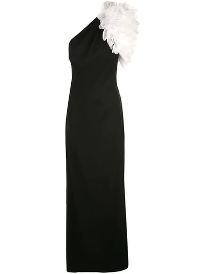 Tadashi Shoji Oversized Ruffle One Shoulder Gown In Black