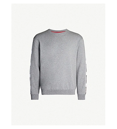Moschino Branded-tape Cotton-jersey Sweatshirt In Medium Grey Melange