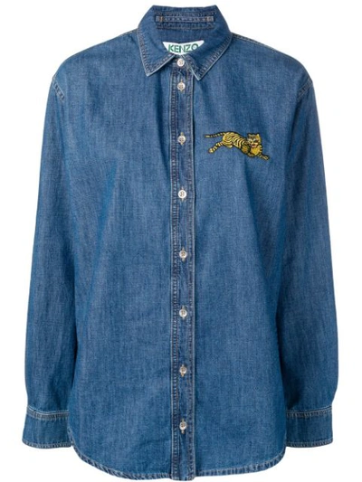 Kenzo Embroidered Tiger Denim Shirt In Blue