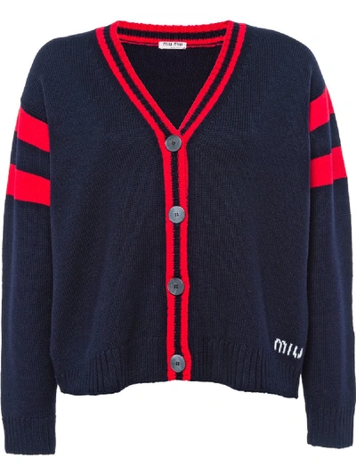 Miu Miu Cardigan Mit Kontrastdetails In Blue