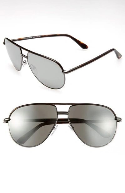 Tom Ford Men's Cole Mirrored Brow Bar Aviator Sunglasses, 65mm In Gunmetal/ Dark Havanna