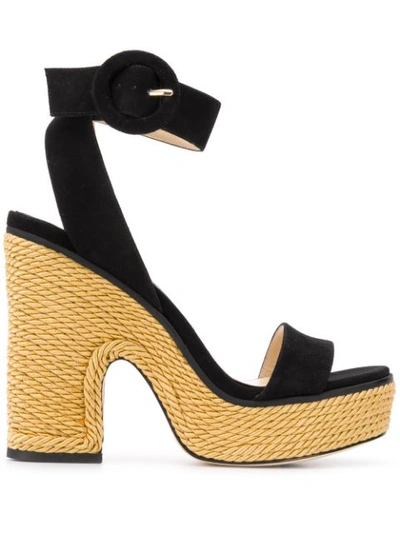 Jimmy Choo Aimee 125 Black Suede And Gold Rope Wedge