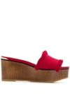 Jimmy Choo Deedee 80 Red Frayed Cotton And Wooden Wedge Sandal