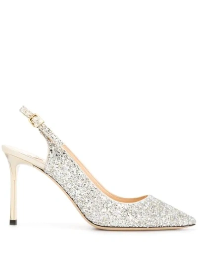 Jimmy Choo Erin 85 Champagne Coarse Glitter Fabric Slingback Pump In Silver