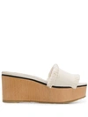 Jimmy Choo Deedee 80 Latte Frayed Cotton And Wooden Wedge Sandal In White