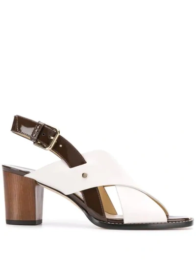Jimmy Choo Aix 65 Latte Mix Vachetta Leather And Patent Strap Sandal In White