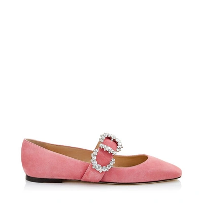 Jimmy Choo Goodwin Flat Candyfloss Suede Pointed Toe Ballerina Flat With Jewelled Buckle